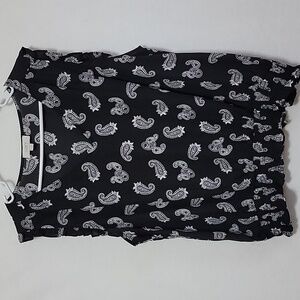 Women's Loft Paisley-Patterned Sleeveless Blouse, Black/White, XL, Pre-Owned